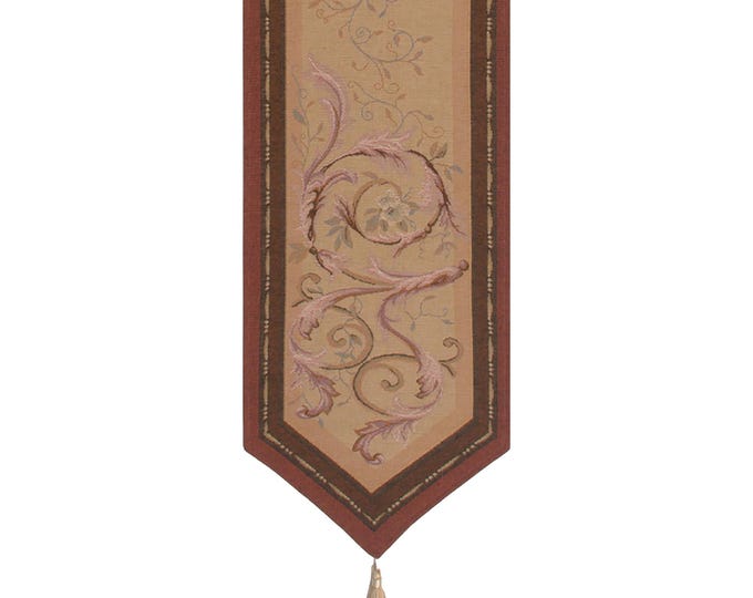 Floral Jacquard Woven Table Runner: French Tapestry with Tassels, 14x72 Inch