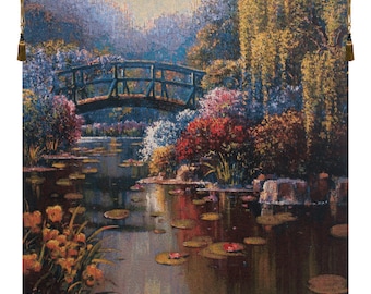 Giverny Pond I European Wall Tapestry - Floral Woven Jacquard Wall Décor Art - Unique Fine Art Wall Hanging - Room Décor Tapestry Wall Art