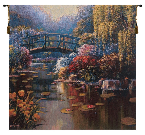 Giverny Pond Tapestry: Floral Jacquard Woven Wall Art