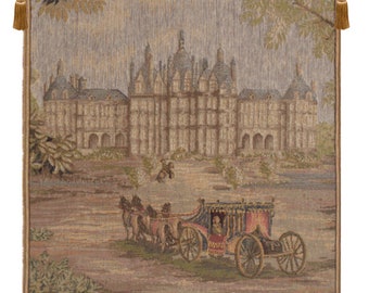 Verdure Chateau Carriage European Wall Tapestry - Castle Woven Wall Hanging -  Medieval French Wall Tapestry - Landscape Decorative Wall Art