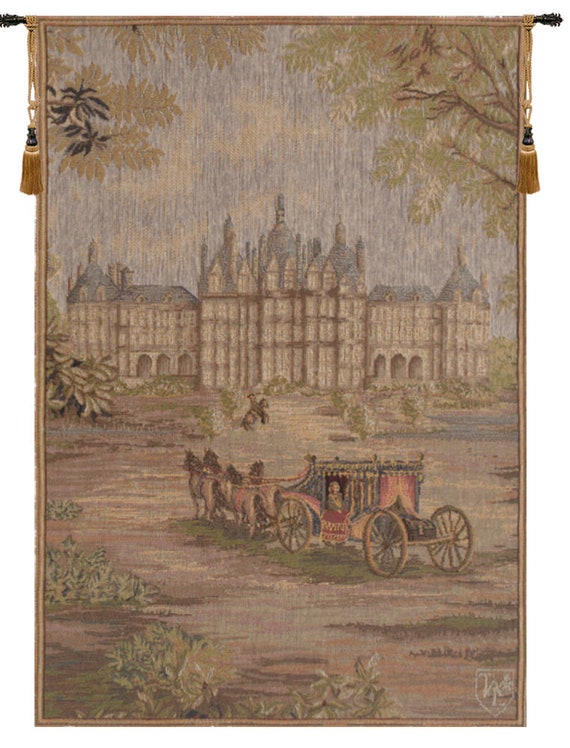 French Chateau Tapestry: Medieval Carriage Woven Wall Hanging