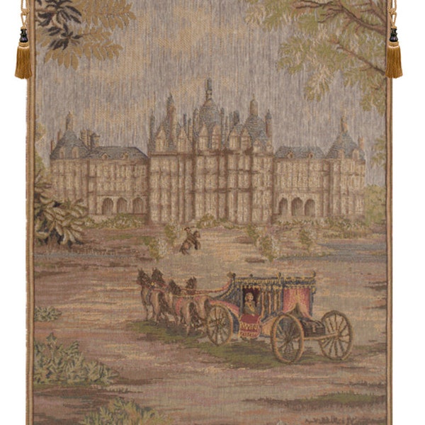 Verdure Chateau Carriage European Wall Tapestry - Castle Woven Wall Hanging -  Medieval French Wall Tapestry - Landscape Decorative Wall Art