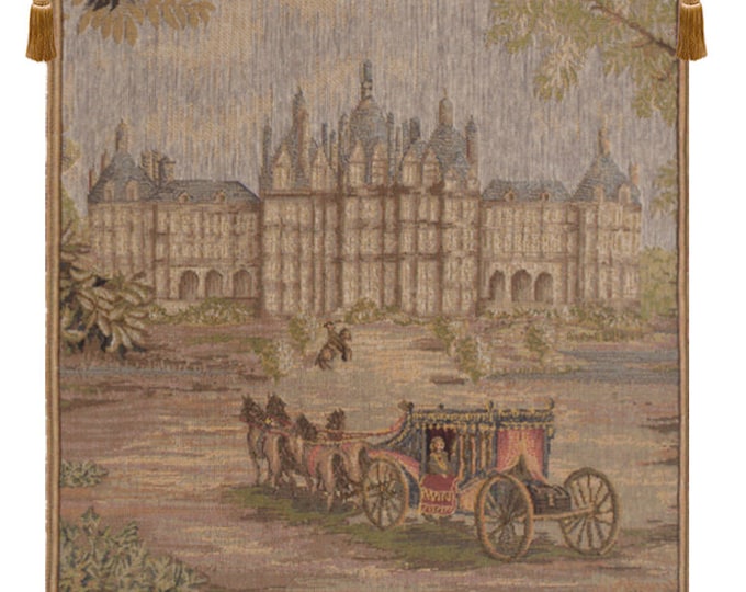 French Chateau Tapestry: Medieval Carriage Woven Wall Hanging
