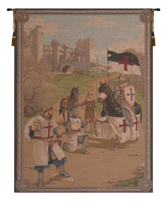 Knights Templar Tapestry: French Jacquard Woven Wall Hanging (39x29 inch)