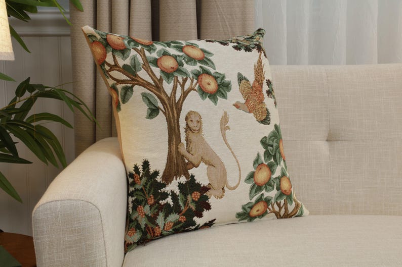 Lion Pheasant Tapestry Throw Pillow Cushion Cover: French Jacquard Woven Medieval (19x19 Inch) image 3