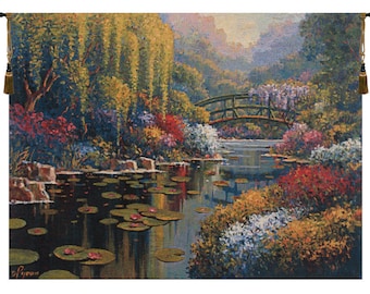 Giverny Pond European Wall Tapestry - Floral Woven Wall Décor Art - Unique Fine Art Wall Hanging - Jacquard Room Décor Wall Art