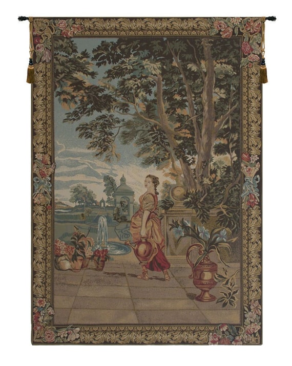 Floret Jacquard Woven Tapestry: Belgian Medieval Wall Hanging (52x36 inch)