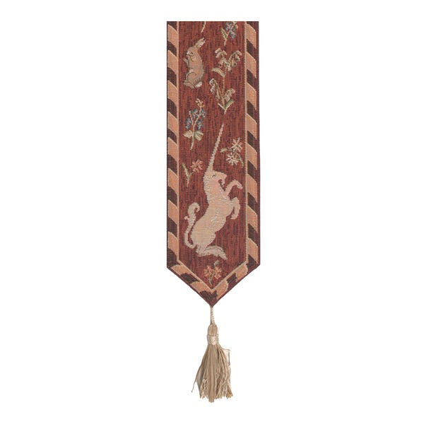 French Unicorn Tapestry Bell Pull Medieval Jacquard Woven Wall Hanging 33x5 Inch