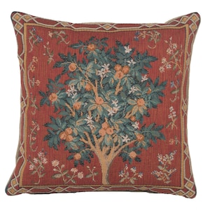 Mittelalterlicher Orangenbaum Jacquard Gobelin Kissenbezug 30x30cm - Dekoratives gewebtes Kissen Kunst für Zuhause