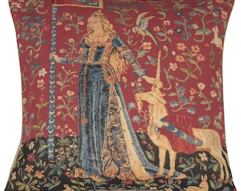 Lady Unicorn Tapestry Cushion Cover Medieval Belgian Decorative Pillow Square Throw Boho Decor 18x18