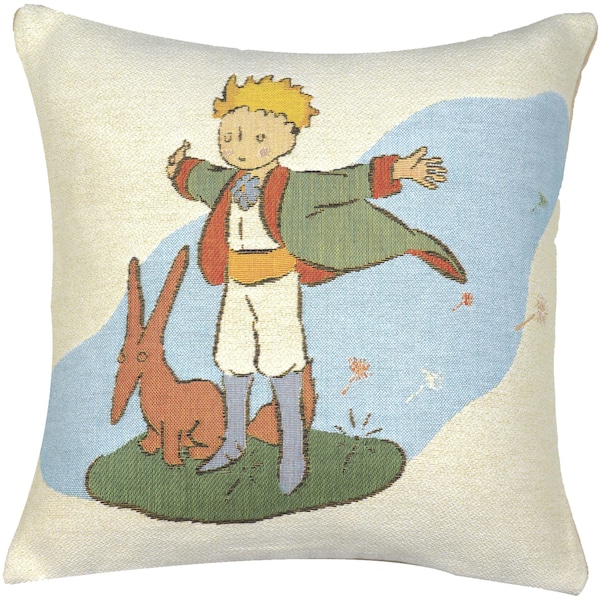 Petit Prince and Fox Cushion Cover, Belgian Woven Pillow, 14x14