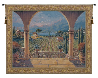 Lakeside Vineyard European Wall Tapestry - Home Décor Wall Hanging - Medieval Decorative Wall Art - Woven Jacquard Wall Décor Art