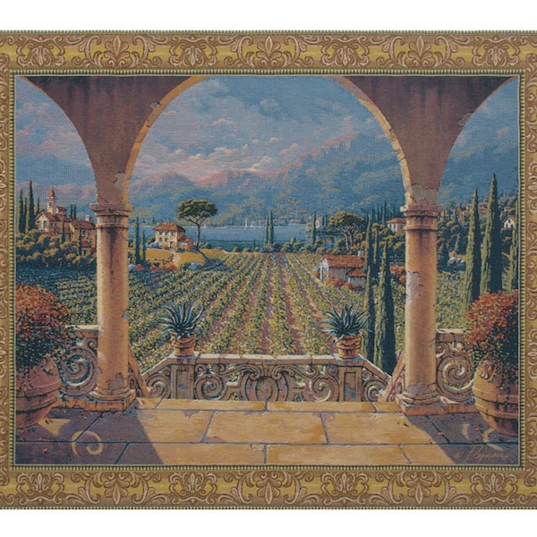 Lakeside Vineyard European Wall Tapestry - Home Décor Wall Hanging - Medieval Decorative Wall Art - Woven Jacquard Wall Décor Art