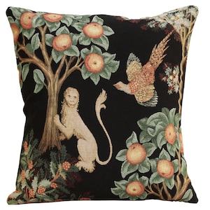 Lion and Pheasant Tapestry Cushion Cover Medieval Jacquard Woven Pillow 19x19 image 1