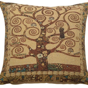 Capas de Almofadas de Tapeçaria Tecida Klimt 18x18, Fronhas de Almofadas Francesas Belgas Árvore da Vida, Presente de Boas-vindas, Capas de Almofadas Gobelin Jacquard