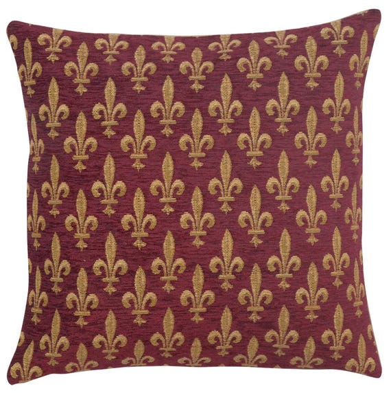 Fleur de Lys Tapestry Pillow Cover: Belgian Jacquard Floral Cushion (18x18 inch)