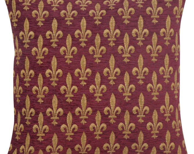 Fleur de Lys Tapestry Pillow Cover: Belgian Jacquard Floral Cushion (18x18 inch)