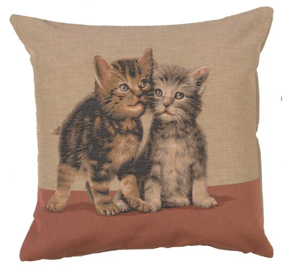 Two Kittens Tapestry Cushion Cover: French Jacquard Throw Pillow (19x19 Inch)