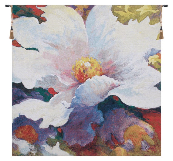 Simon Bull Floral Tapestry: 'Because of You' Belgian Jacquard Wall Art
