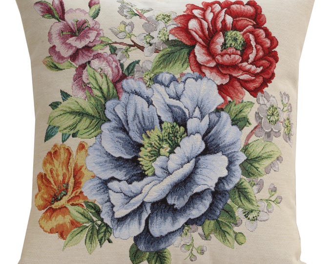 Floral Tapestry Pillow Cover – Jacquard Woven Accent, 18x18 inch