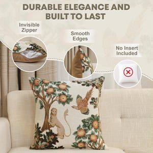 Lion Pheasant Tapestry Throw Pillow Cushion Cover: French Jacquard Woven Medieval (19x19 Inch) image 9