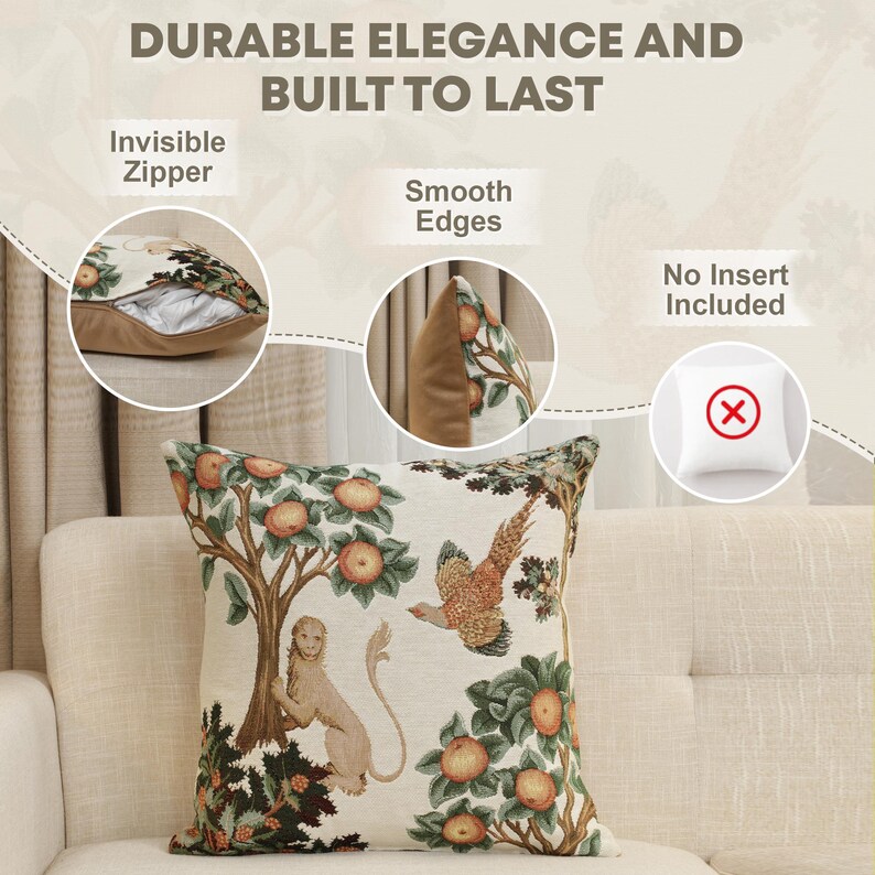 Lion Pheasant Tapestry Throw Pillow Cushion Cover: French Jacquard Woven Medieval (19x19 Inch) image 9