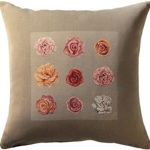 Roses Tapestry Cushion Covers - Cream European Pillow Covers - 19x19 Gobelin Throw Pillow Covers for Couch - Floral Jacquard Pillow Covers
