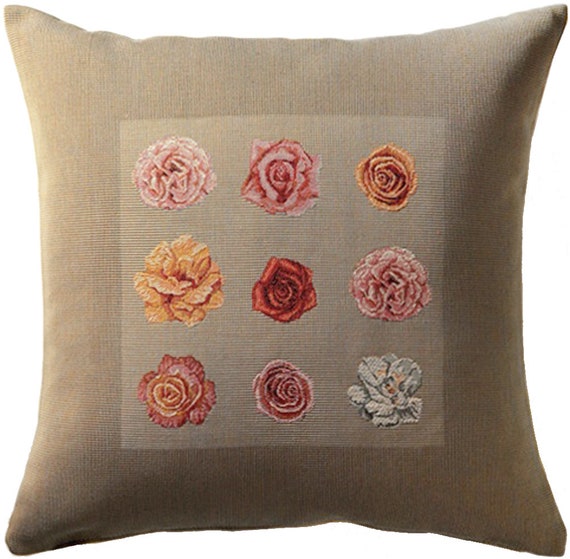 Roses Tapestry Pillow Cover: Cream Floral Jacquard, 19x19