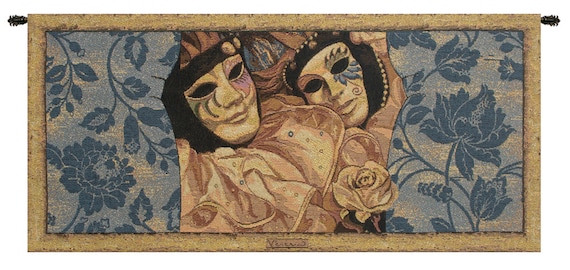 Venice Carnival Mask Tapestry: Italian Woven Wall Art