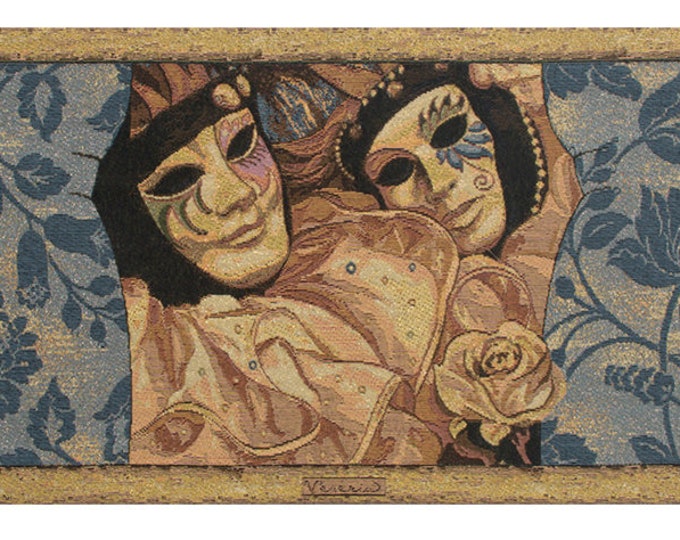 Venice Carnival Mask Tapestry: Italian Woven Wall Art