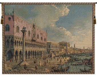 Riva Degli Schiavoni European Wall Tapestry - Coastal Dwelling Wall Art - Woven Italian Wall Tapestry - Decorative Palace Wall Hanging