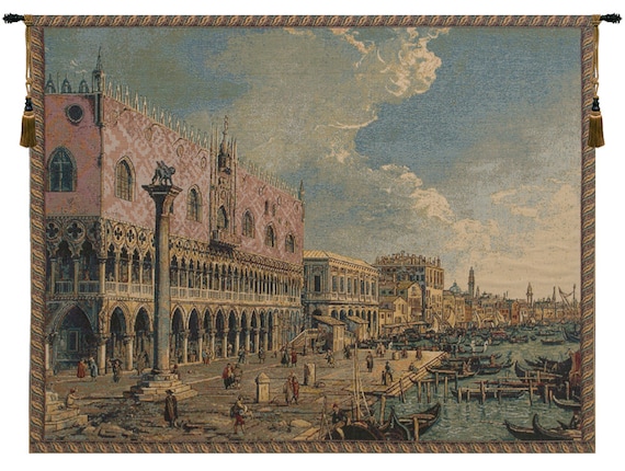 Italian Woven Wall Tapestry: Riva Degli Schiavoni Venice Coastal Art