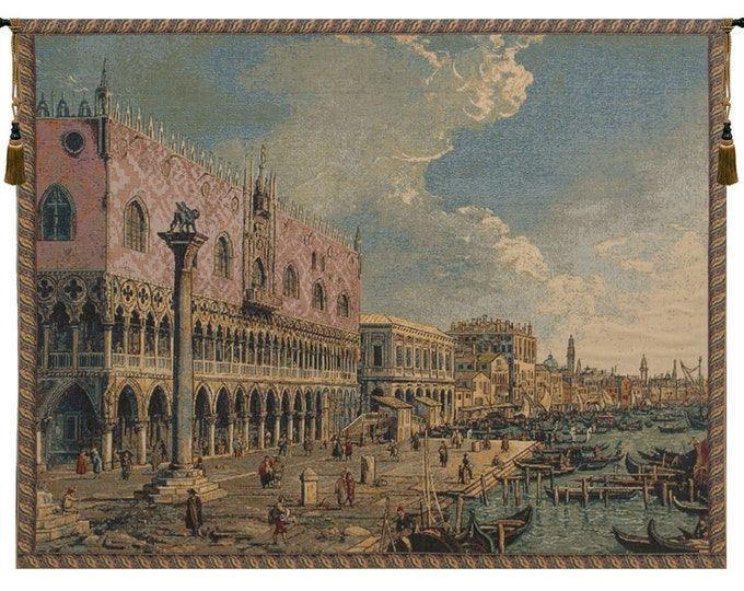 Italian Woven Wall Tapestry: Riva Degli Schiavoni Venice Coastal Art