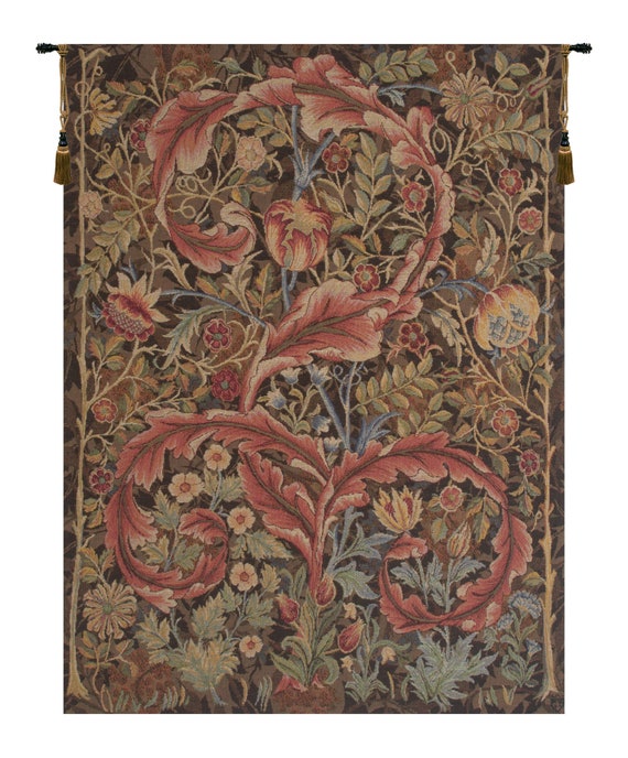 William Morris Acanthe Tapestry: French Floral Jacquard Wall Hanging