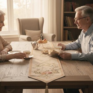 Aubusson Floral Table Runner: French Jacquard Woven Wool (71x14 inch image 10