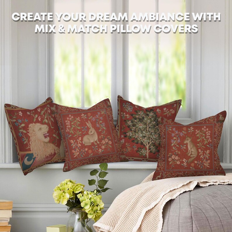 Medieval Oak Tree Tapestry Pillow Cover: French Jacquard Cushion image 8