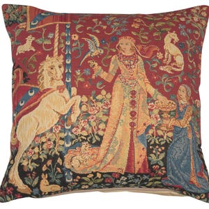 Medieval Belgian Tapestry Cushion Cover: 18x18 Throw Pillow Case