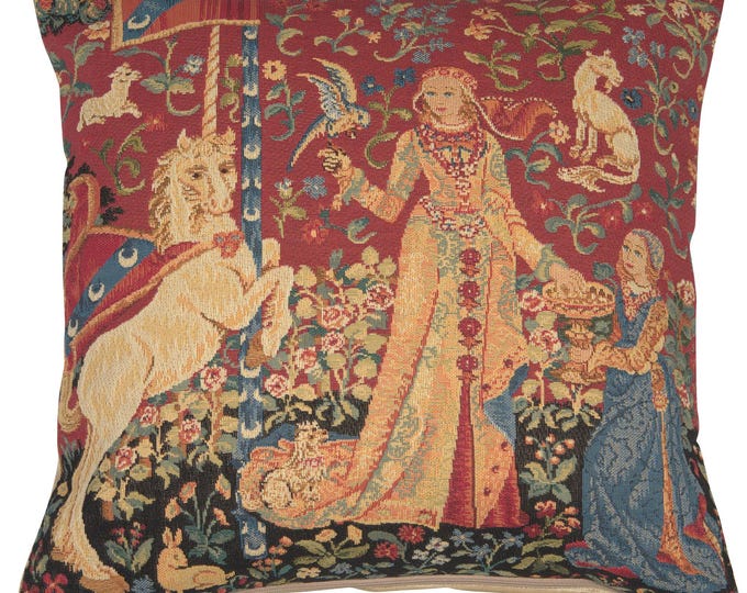 Medieval Belgian Tapestry Cushion Cover: 18x18 Throw Pillow Case