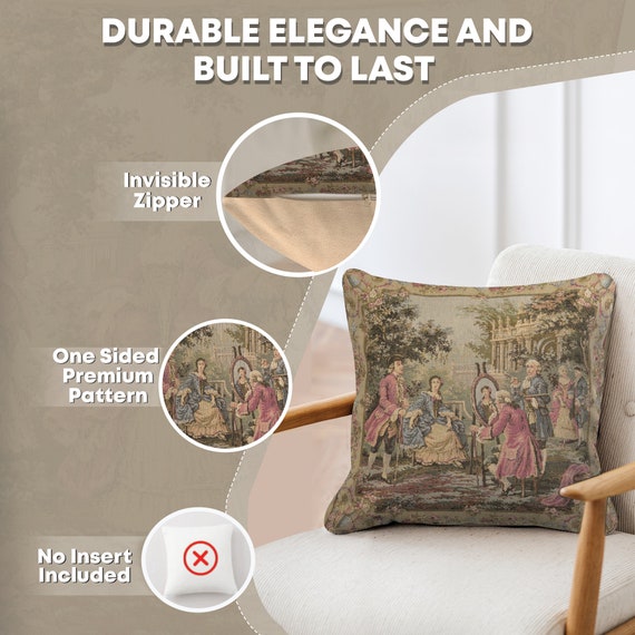 Belgian Woven Tapestry Pillow Cover: Francois Boucher 'Garden Party' Artwork
