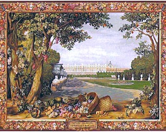Versailles Promenade European Wall Tapestry - Landscape Decorative Wall Hanging - Trees/Floral Garden Wall Art - Gobelin Woven Wall Tapestry