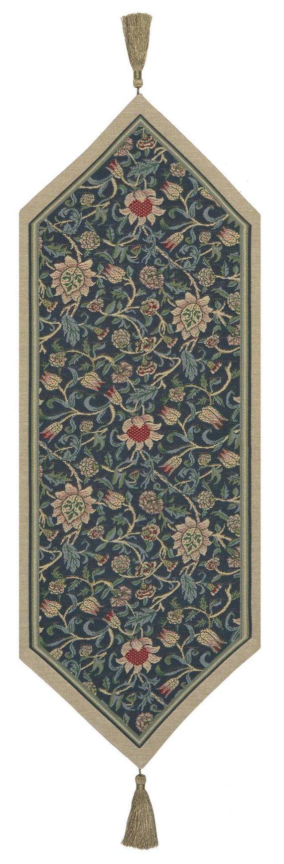 William Morris Fleur De Morris Blue Floral Table Runner - Jacquard Woven Tapestry