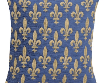 Fleur de Lys Tapestry Pillow Cover - Royal Floral Jacquard Cushion Cover Woven in Belgium 14x14 inch - Ideal Sofa Throw Pillow Covers
