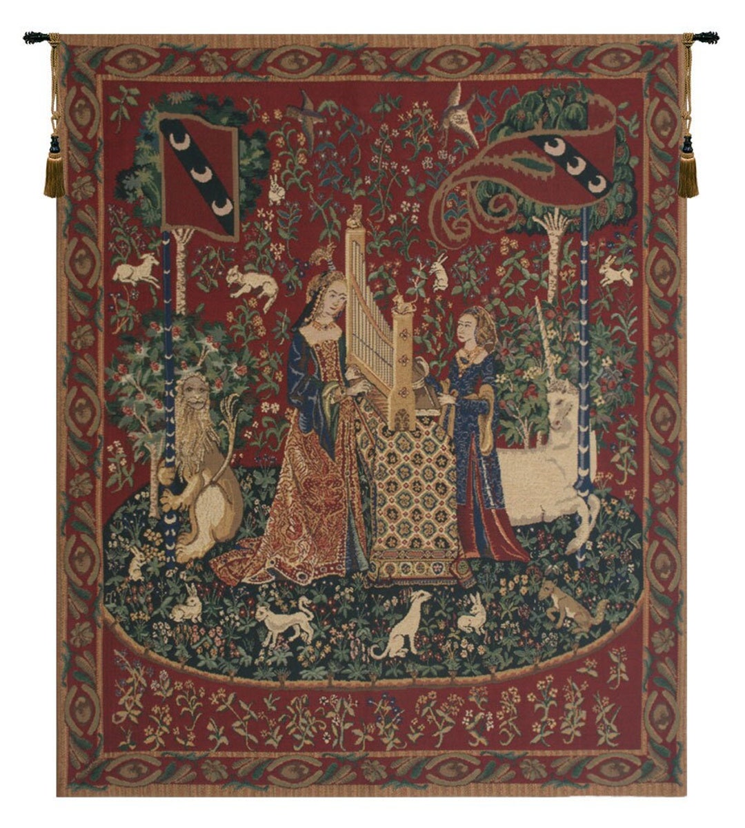 Tapisserie Médiévale - Dame Jouant De L'orgue - 25x32 - Laine Et Coton - Sans Marque