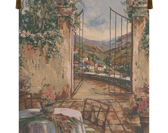 Table for Two I European Wall Tapestry - Landscape Decorative Wall Art - Woven Belgian Wall Tapestry - Jacquard Unique Wall Hanging