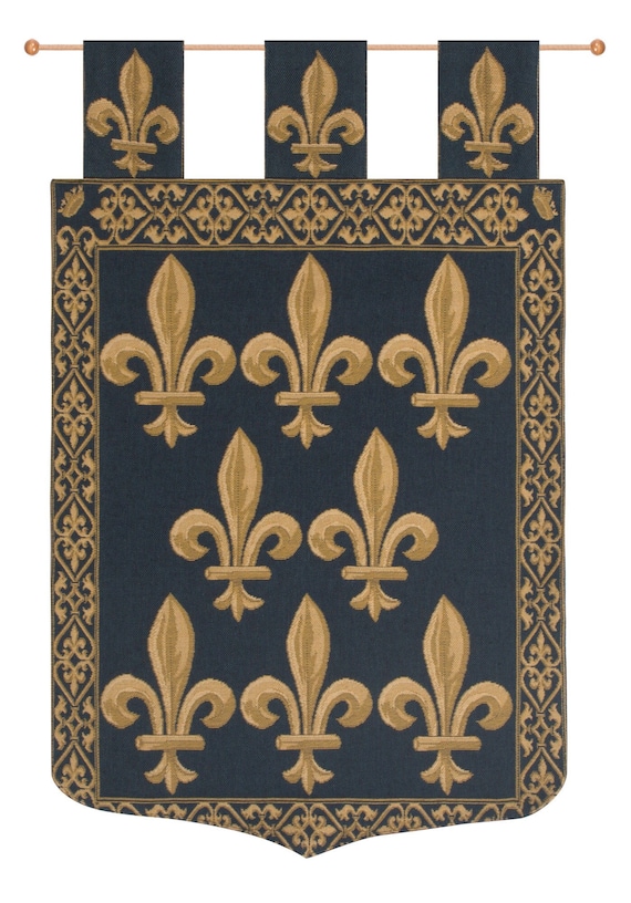 Fleur De Lys Belgian Wall Tapestry: Medieval Floral Decor (24x18 inch)