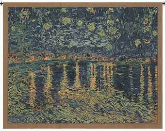 Van Gogh's Starry Night Over the Rhone Wall Tapestry Hangings - Woven Wall Hanging - Decorative Floral Wall Art