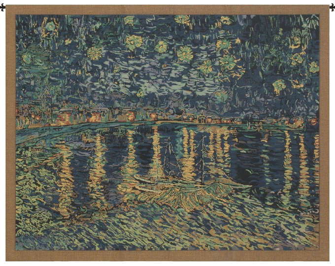 Van Gogh Starry Night Over the Rhone Tapestry - Woven Belgian Wall Hanging