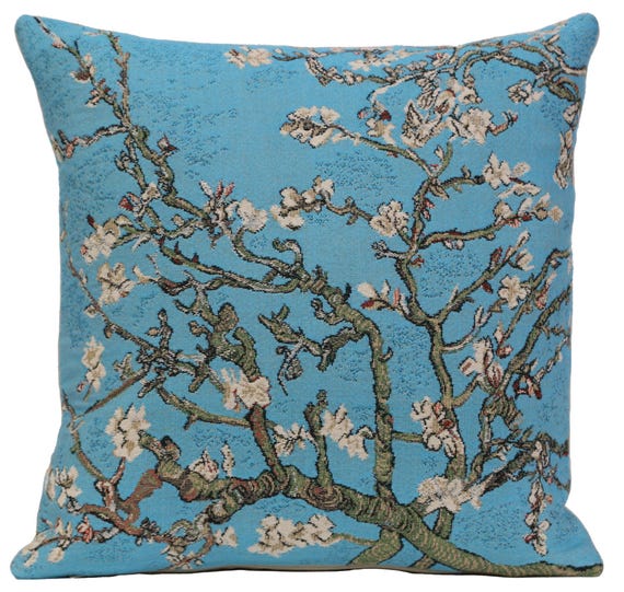 Van Gogh Almond Blossoms Belgian Tapestry Cushion Cover 16x16 inch - Gobelin Museum Art Gift