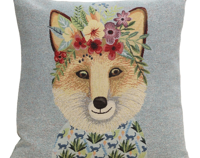Felicia The Fox Tapestry Cushion Cover - Woodland Animal Throw Pillow Case for Living Room Decor