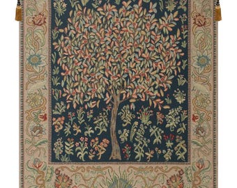 William Morris Pastel Tree of Life Belgian Woven Wall Tapestry Hangings - Floral Wall Decor Art - Gift for Women